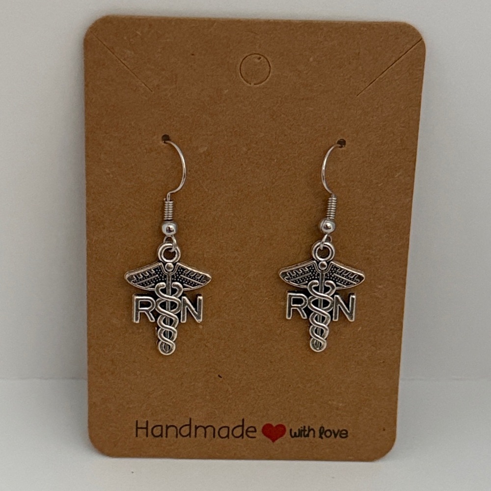 Silver RN Caduceus Earrings